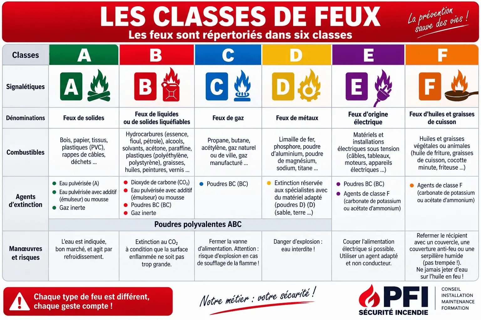 Tableau des Classes de Feux