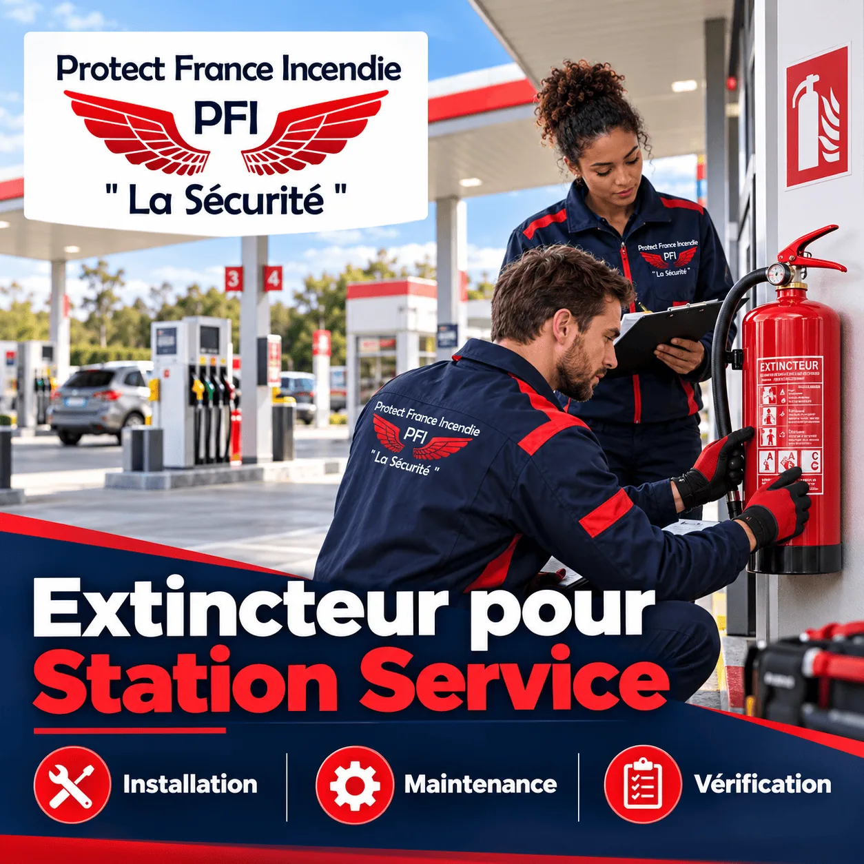 Extincteur pour station-service essence avec installation et maintenance PFI Sécurité Incendie