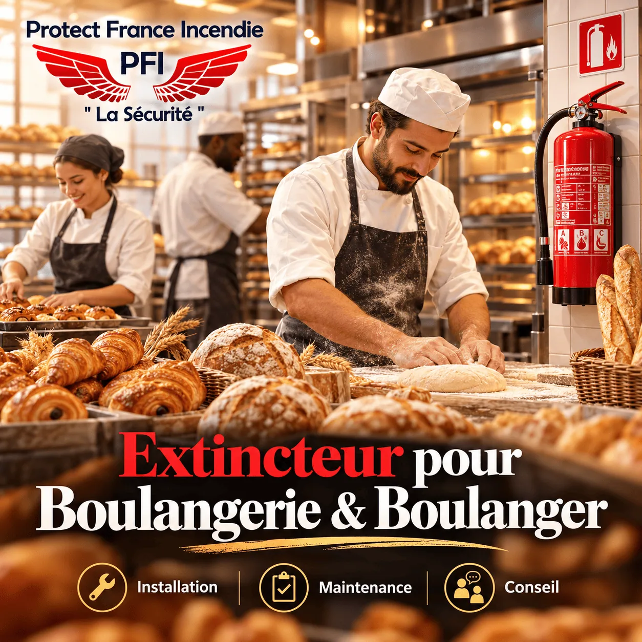 Extincteur pour boulangerie avec installation et maintenance PFI Sécurité Incendie