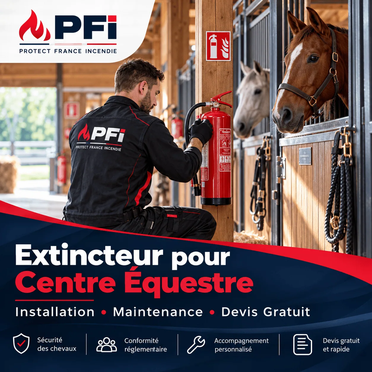 Extincteur pour centre équestre installé et maintenu par PFI Sécurité Incendie