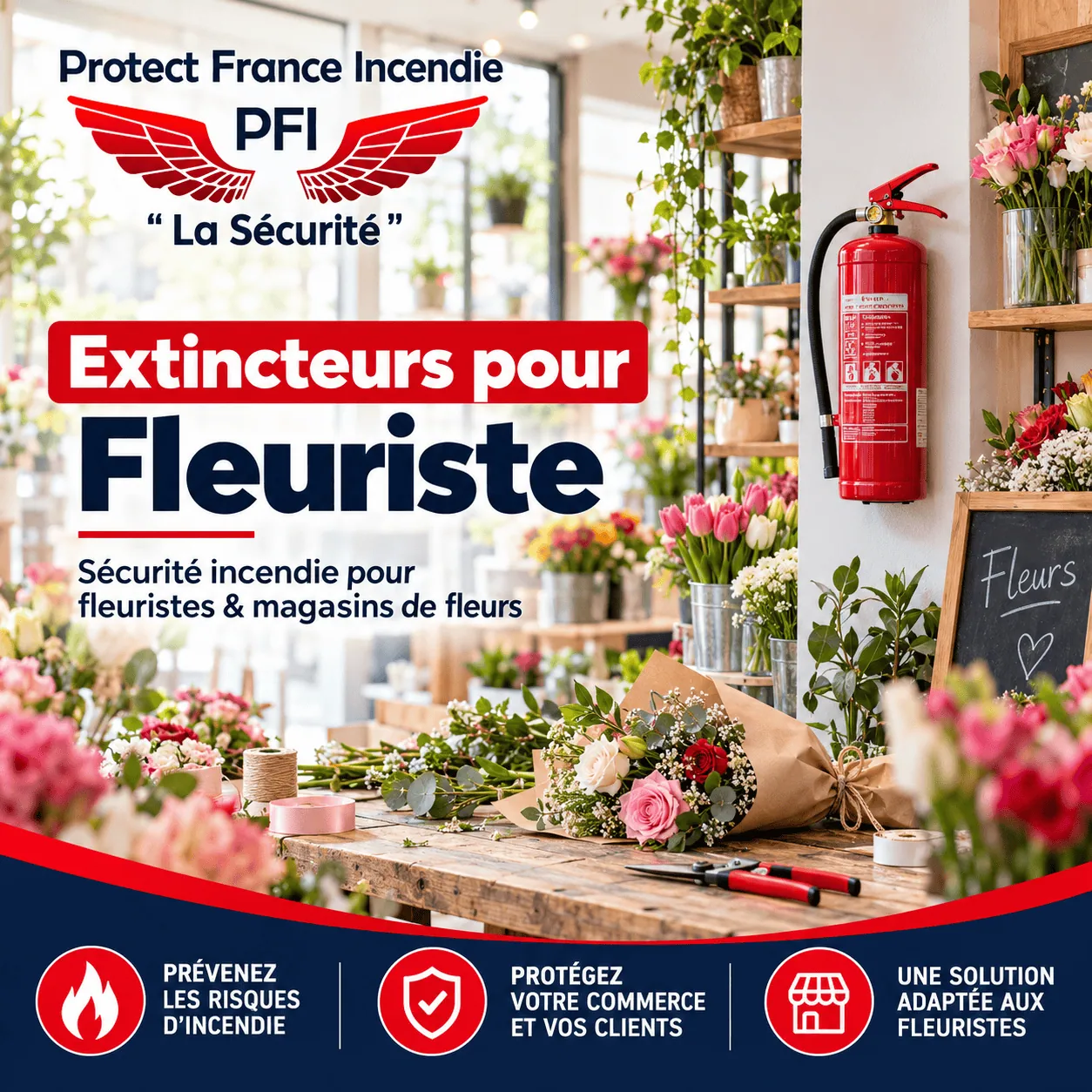 Extincteur pour fleuriste et magasin de fleurs avec installation et maintenance PFI Sécurité Incendie